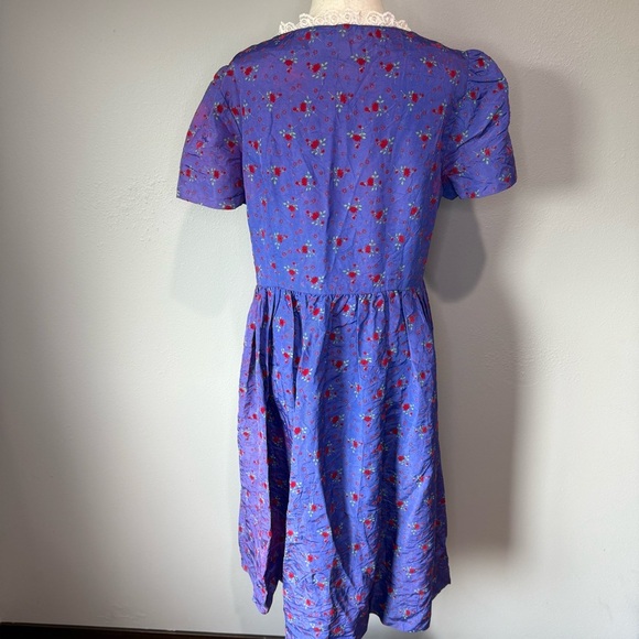 Vintage 80s/90s Purple Floral Dress with Lace Collar - Size Small/Medium - Picture 4 of 8